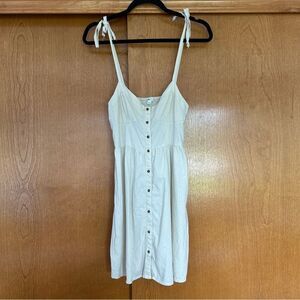 Aerie Babydoll Linen Blend Button Front Spaghetti Strap Dress Cream Size Small